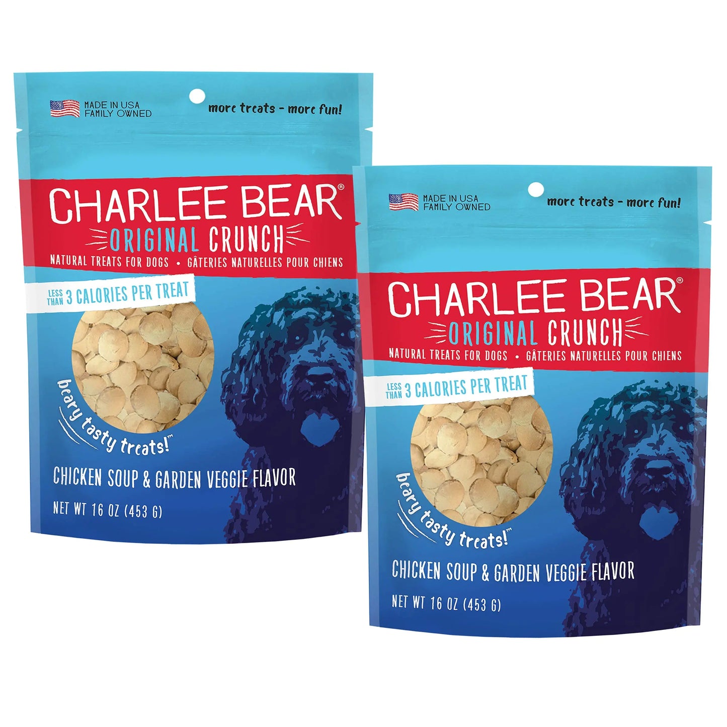 Charlee Bear Dog Treats Small Dogs Training Treats Crunchy Low Cal Dog Treats USA Puppy Training Treats (Chicken Soup & Garden Veggie) 16oz 2 Pack