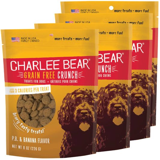 Charlee Bear Dog Treats Small Dogs Training Treats Crunchy Low Cal Grain Free Dog Treats USA Great for Puppy Training Treats (Peanut Butter Banana) 4 Pk 8oz Ea